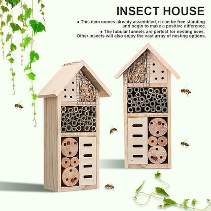 Wooden Insect Shelter with Multiple Nesting Chambers for Garden Pollinators