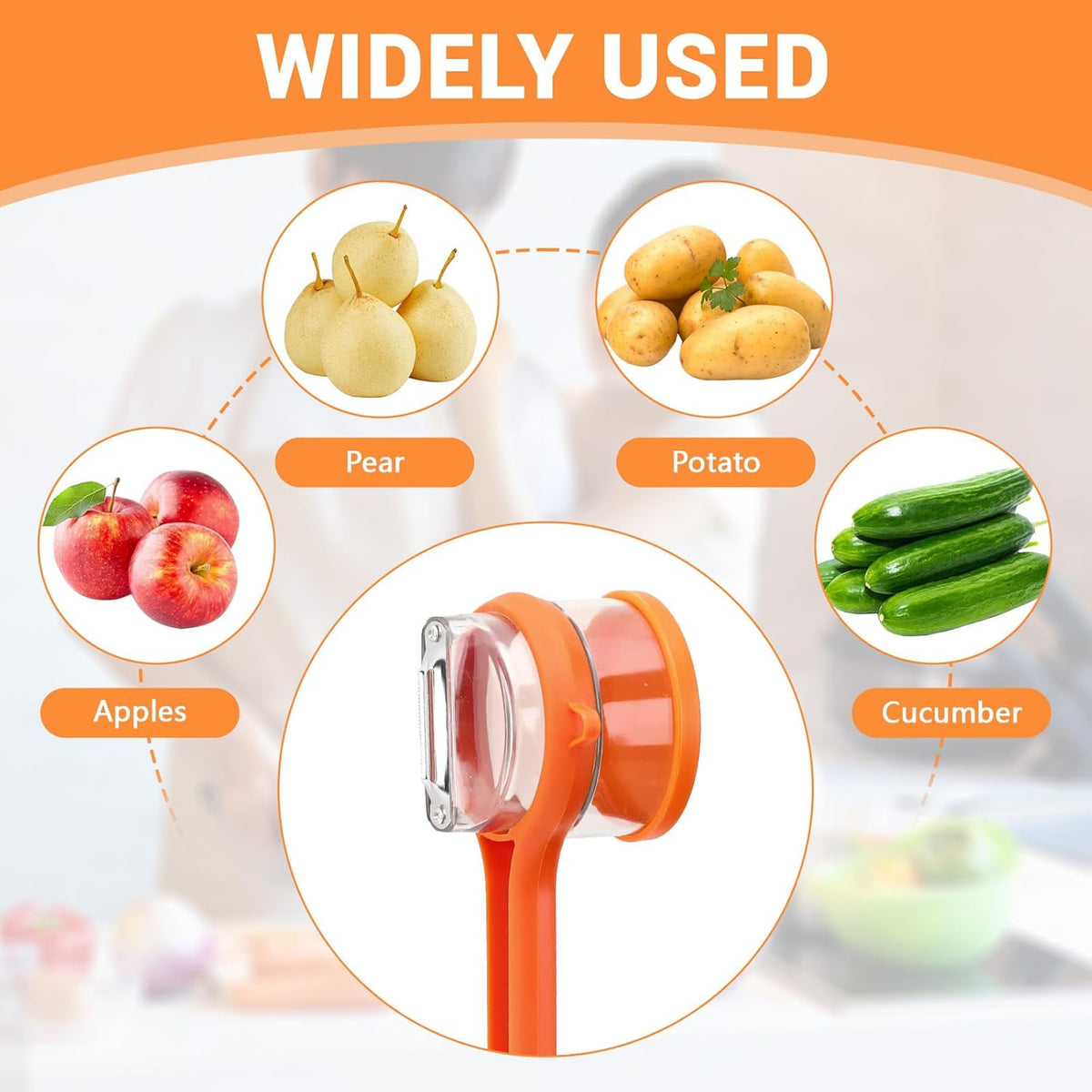 Dual Blade Apple Peeler with Two Interchangeable Heads, a Potato Eye Remover and a Peel Storage Box