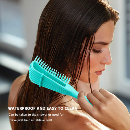 Two Piece Detangling Brush Set with Adjustable Bristle Height and a Rubber Band Cassette for Curly and Coily Hair