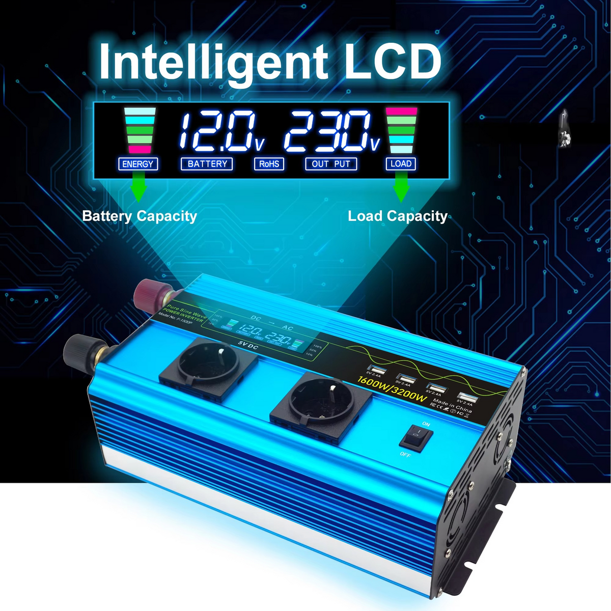 4000W Pure Sine Wave Inverter for Cars and Solar Systems, 12V or 24V DC to 110V AC