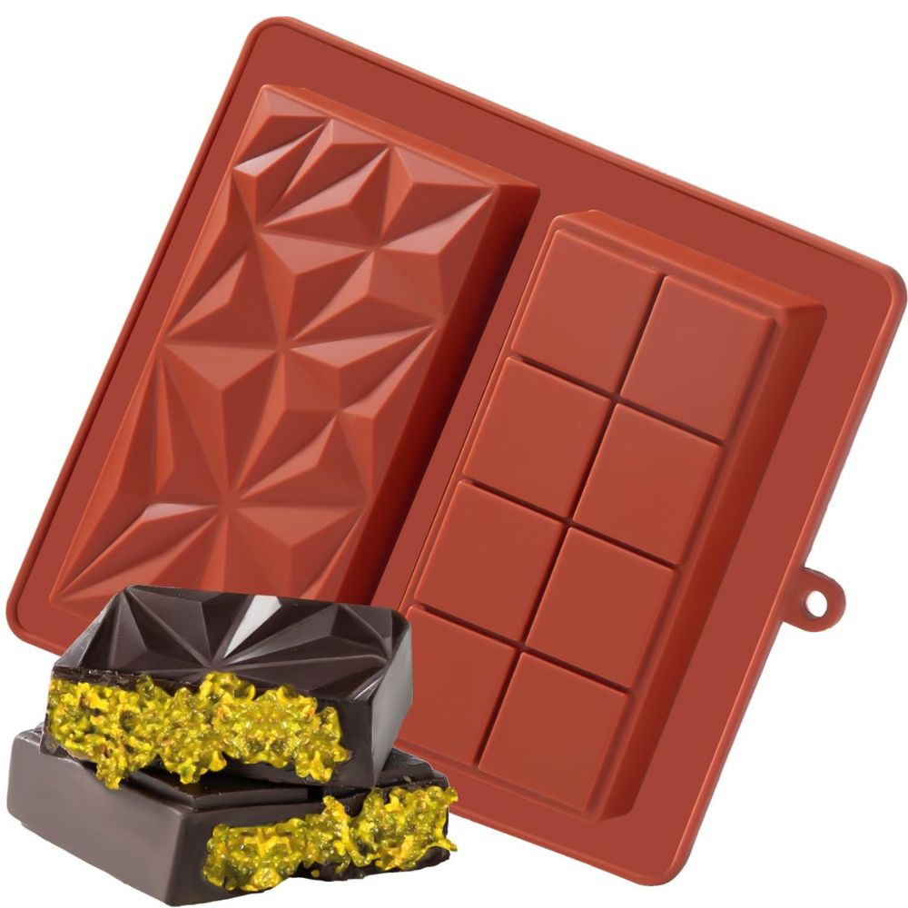 Large Silicone Mold for Thick Filled Chocolate Bars with Pistachio and Nut Fillings