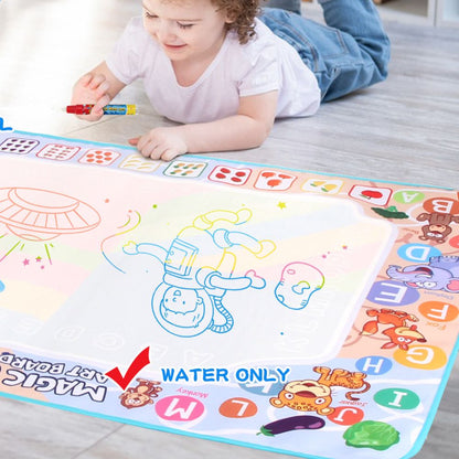 Reusable Water Drawing Mat with Dual Water Pens and Shape Templates for Kids
