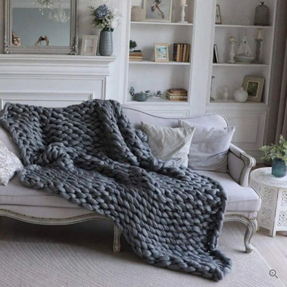 Hand Knitted Wool Blanket with Open Weave and Temperature Regulation