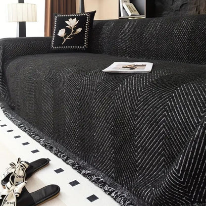 Microfiber Sofa Cover with Herringbone Weave and Non-Slip Backing