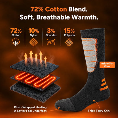 Battery Heated Socks with Side Wrap Design and Four Temperature Levels