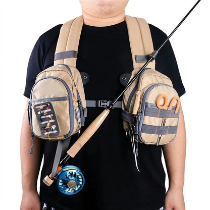 Fly Fishing Chest Bag with Adjustable Straps and Multiple Compartments, Water Resistant