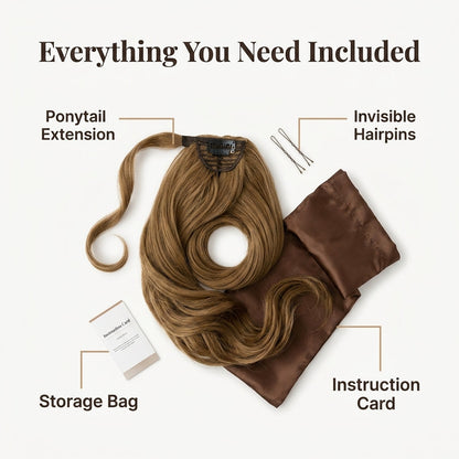Clip In Ponytail Extension with Wrap Around Strand and Hairpins