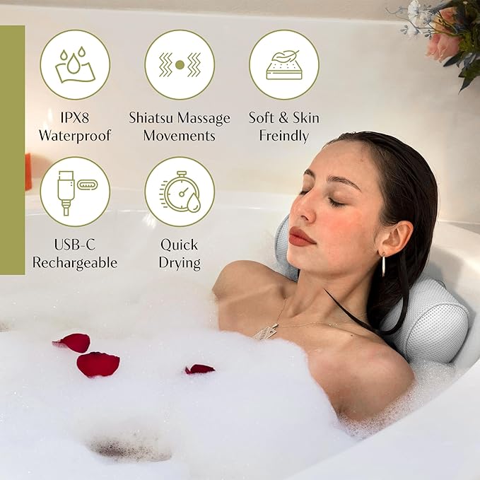 Waterproof Bath Pillow with Massaging Texture and Suction Cups for Head and Neck Support