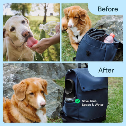 Dog Water Bottle with Attached Bowl and One Button Control, 19 oz