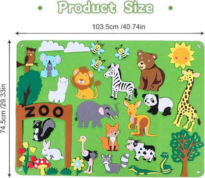 Felt Play Scene Set with Colorful Animal Figures and Backgrounds in 4 Themes for Kids