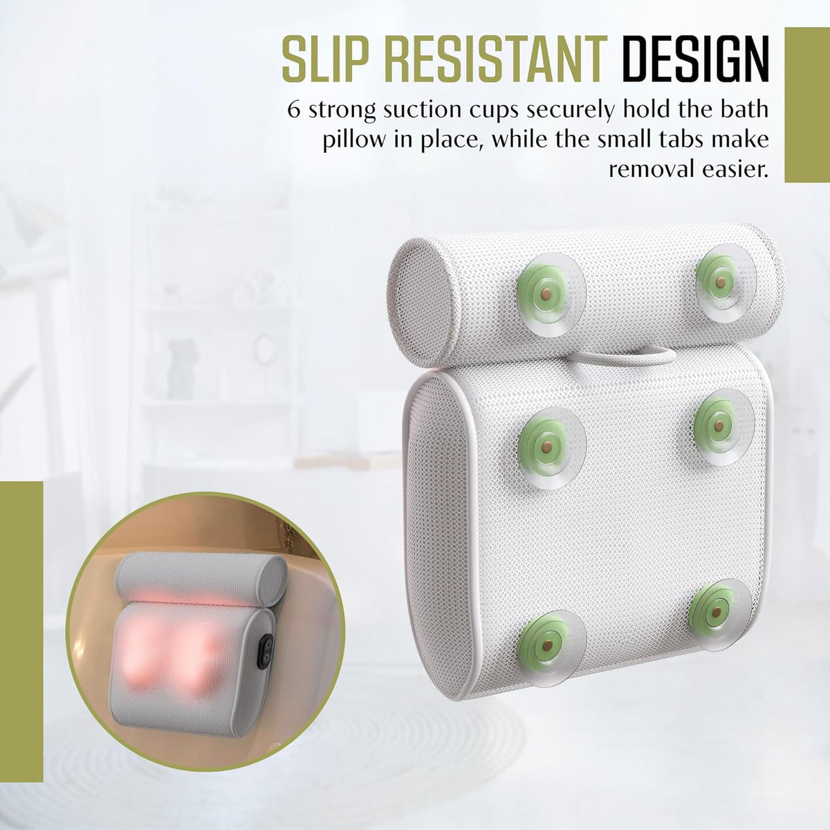 Waterproof Bath Pillow with Massaging Texture and Suction Cups for Head and Neck Support