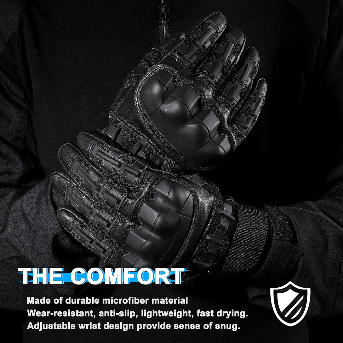 Touchscreen Tactical Gloves with Rubber Knuckle Inserts and Adjustable Wrist Strap