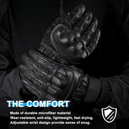 Touchscreen Tactical Gloves with Rubber Knuckle Inserts and Adjustable Wrist Strap
