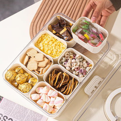 Divided Snack Serving Tray with 8 Compartments and Snap Buckle Lid for Parties