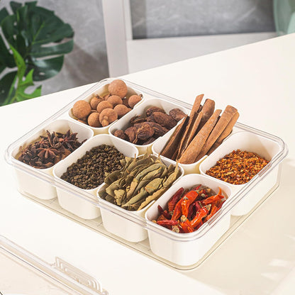 Divided Snack Serving Tray with 8 Compartments and Snap Buckle Lid for Parties