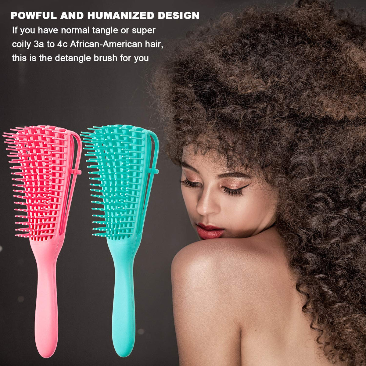 Two Piece Detangling Brush Set with Adjustable Bristle Height and a Rubber Band Cassette for Curly and Coily Hair