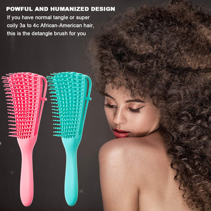 Two Piece Detangling Brush Set with Adjustable Bristle Height and a Rubber Band Cassette for Curly and Coily Hair