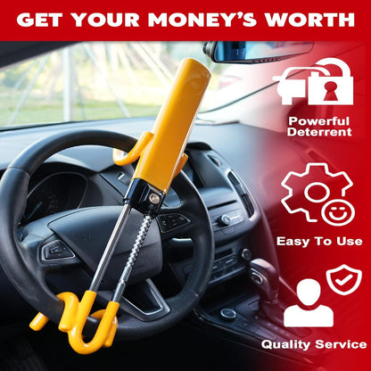 Anti-Theft Steering Wheel Lock with Four-Hook Grip and Three Keys