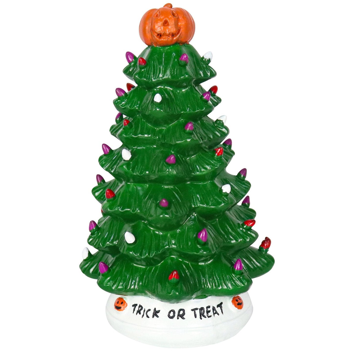 LED Ceramic Tree with Purple and Orange Beads, Battery-Powered Holiday Decor