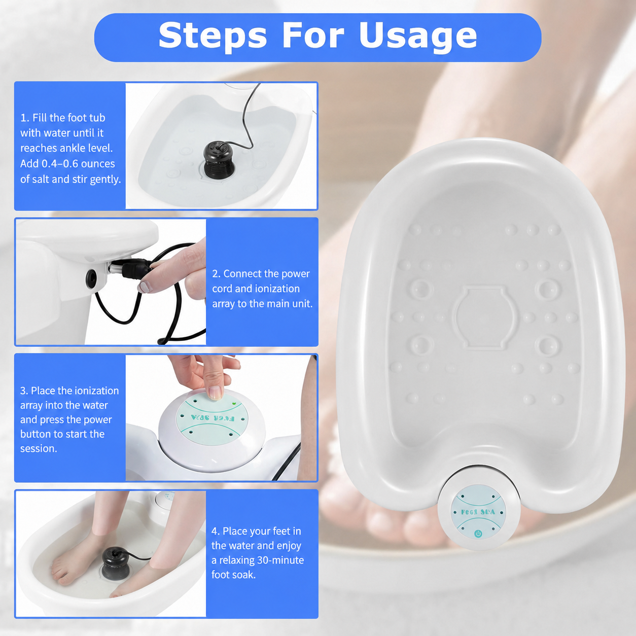 Ionic Foot Spa with Digital LED Timer and Ionization Array
