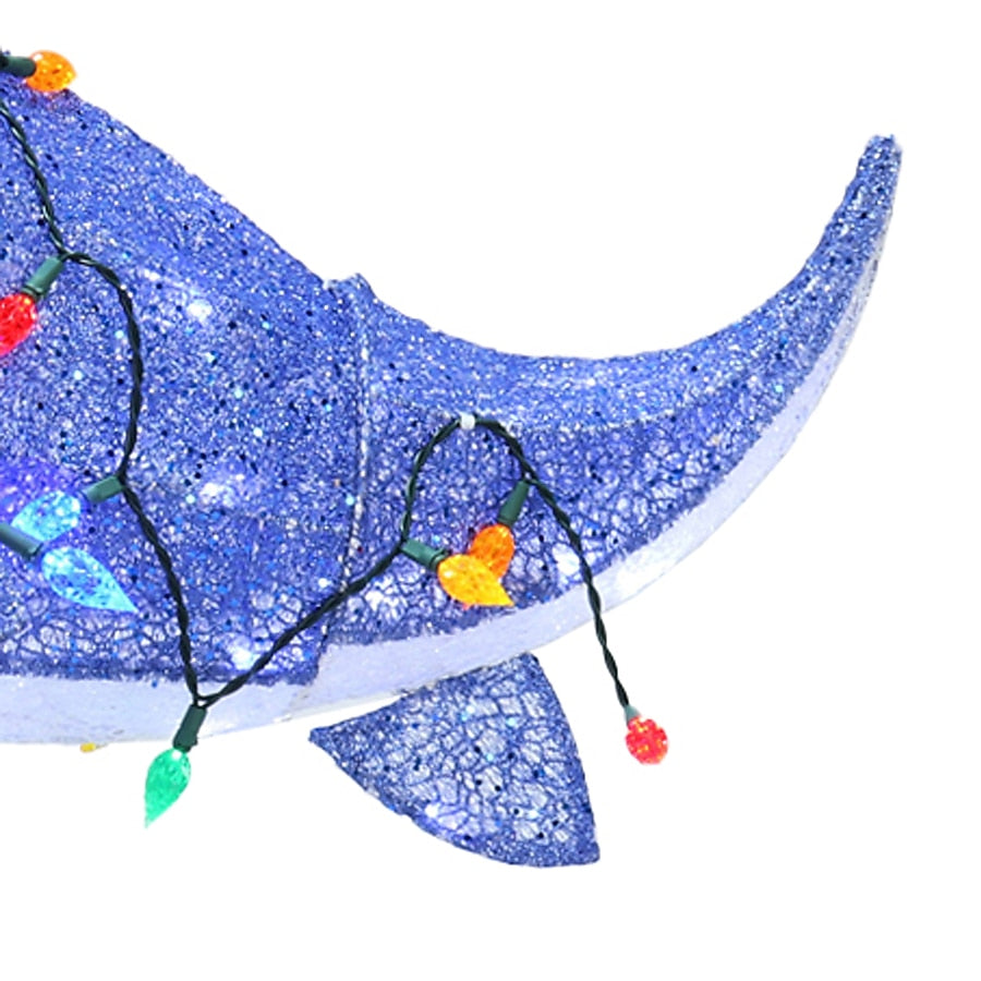 Sparkly Purple Shark Christmas Yard Figure with Twinkling LED and C6 Bulb Lights and Santa Hat