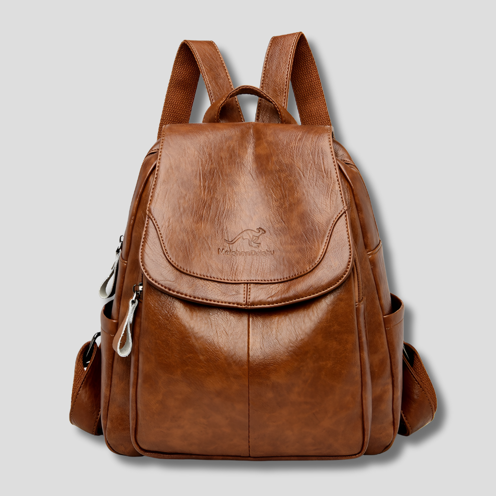 Embossed Backpack with Body-Facing Zipper and Multiple Interior Pockets