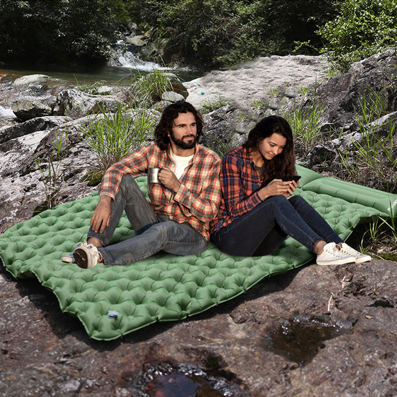 Self Inflatable Air Mattress, Double Camping Bed with Integrated Pillows