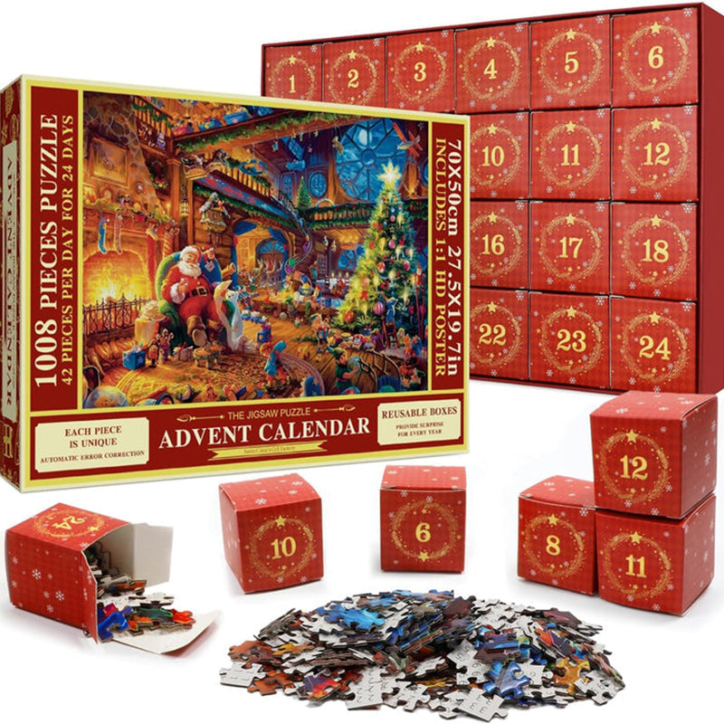 24 Day Christmas Jigsaw Countdown with 42 Pieces Per Box and a Full Size Poster