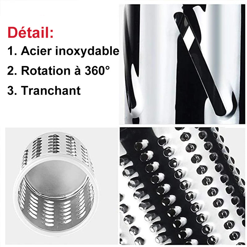 Rotary Vegetable Grater with 3 Interchangeable Stainless Steel Blades and Suction Feet