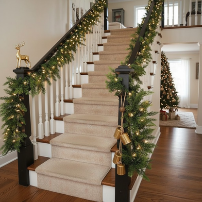 Pair of Six Foot Artificial Cedar Garlands with Bendable Greenery and Hand Tied Hanging Loops