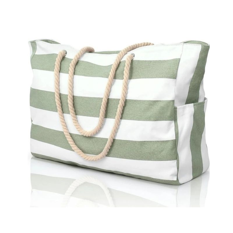Oversized Beach Tote with Zip Closure and Mesh Panels, Water Resistant 20L