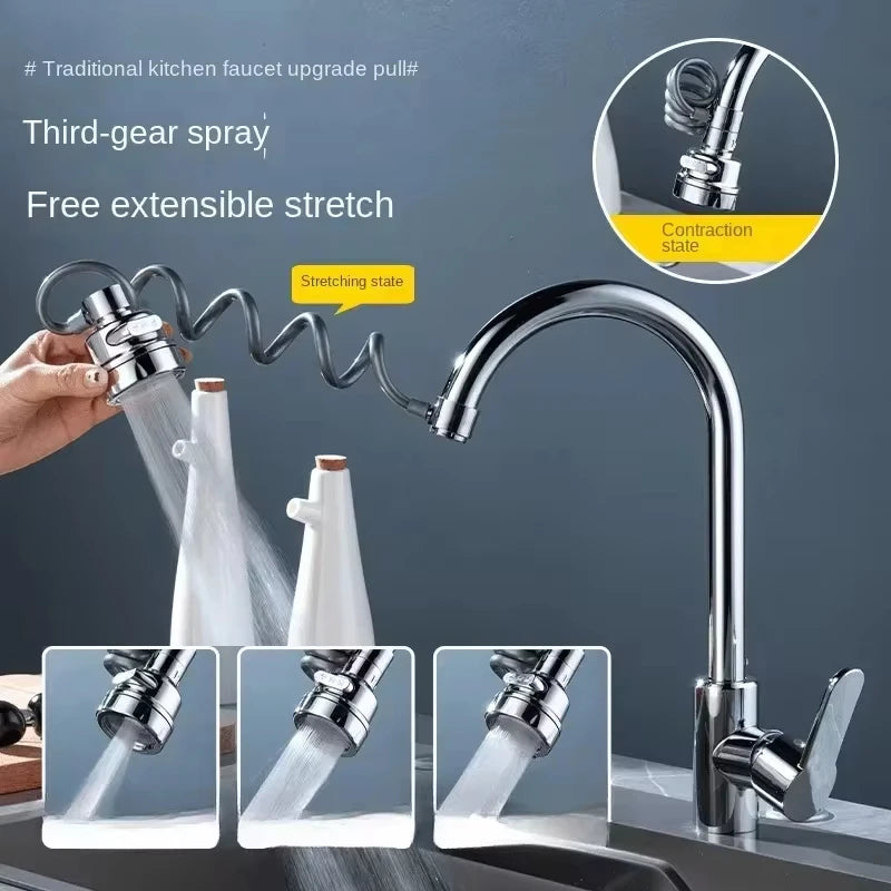 Faucet Extender with a 360 Degree Swivel, a Stretch Hose, Three Spray Modes and a Built In Filter