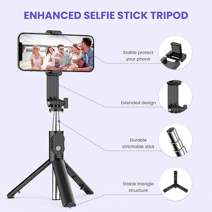 Extendable Selfie Stick with Wireless Remote and Detachable Fill Light