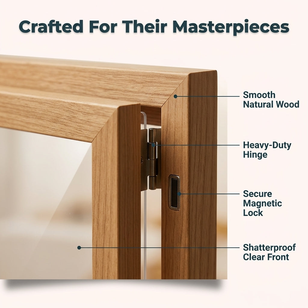Artwork Display Frame with Magnetic Latch and 150-Sheet Storage Compartment