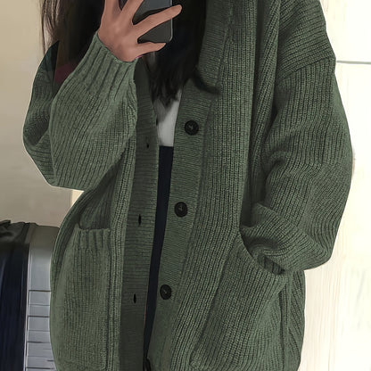 Chunky Ribbed Cardigan with Button Front Closure and Hip Pockets