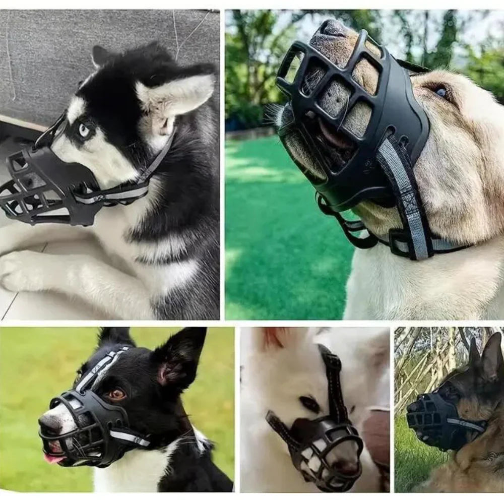 Adjustable Dog Muzzle with Breathable Mesh and Multiple Straps, Six Sizes