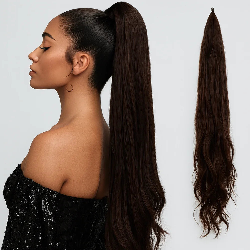 Clip In Ponytail Extension with Wrap Around Strand and Hairpins