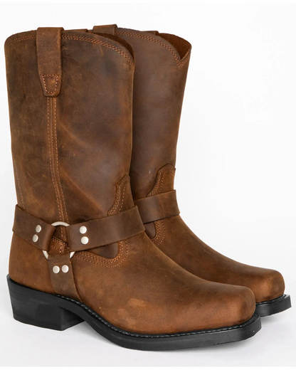 Black Harness Boot with Oil Resistant Sole and Adjustable Ankle Strap, 11 Inch
