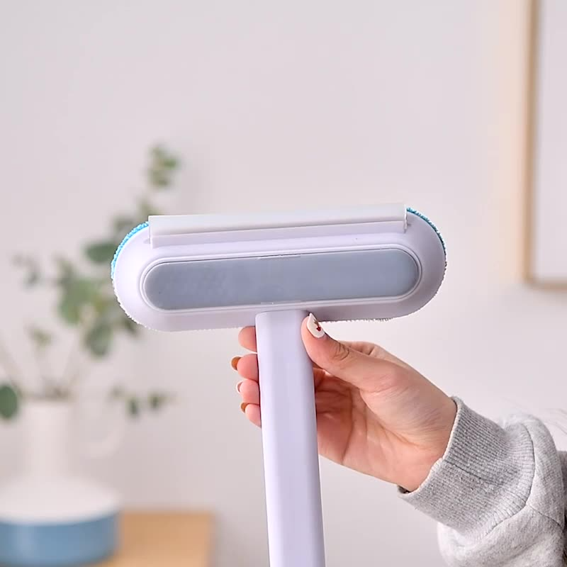 Pet Hair Removal Tool with Textured Brush and Angled Handle for Furniture