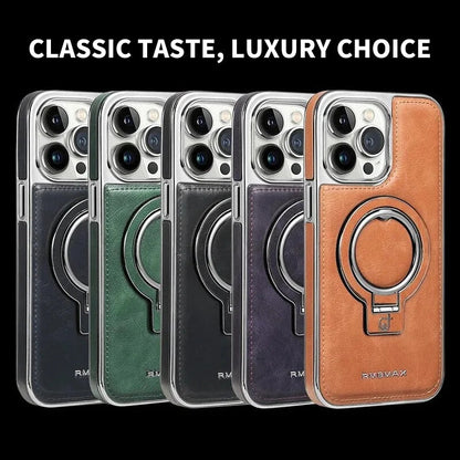 Phone Case with Foldable Stand and Magnetic Charging, 9H Lens Protection