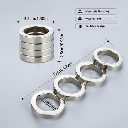 Folding Metal Finger Ring with Four-Finger Design and Silent Operation