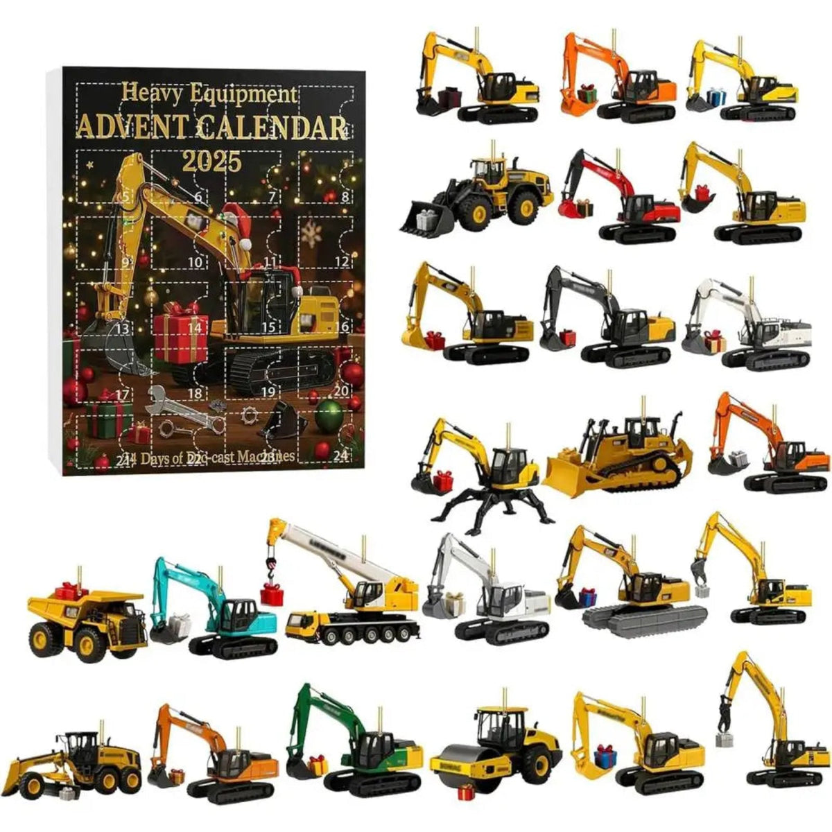 Miniature Construction Machine Ornament Calendar with 24 Acrylic Decorations for the Tree