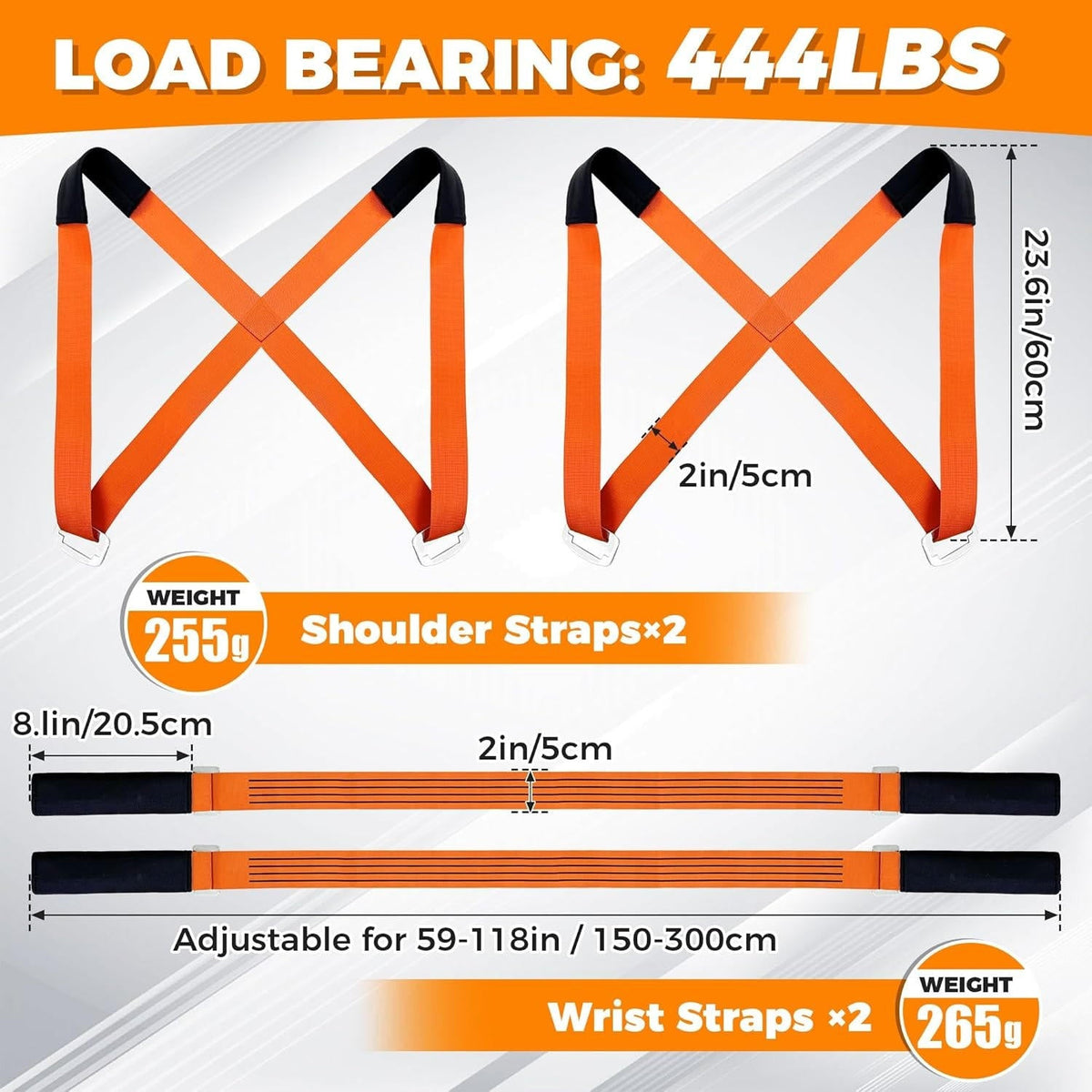 Adjustable Furniture Moving Straps with Padded Shoulders and 400 Pound Capacity