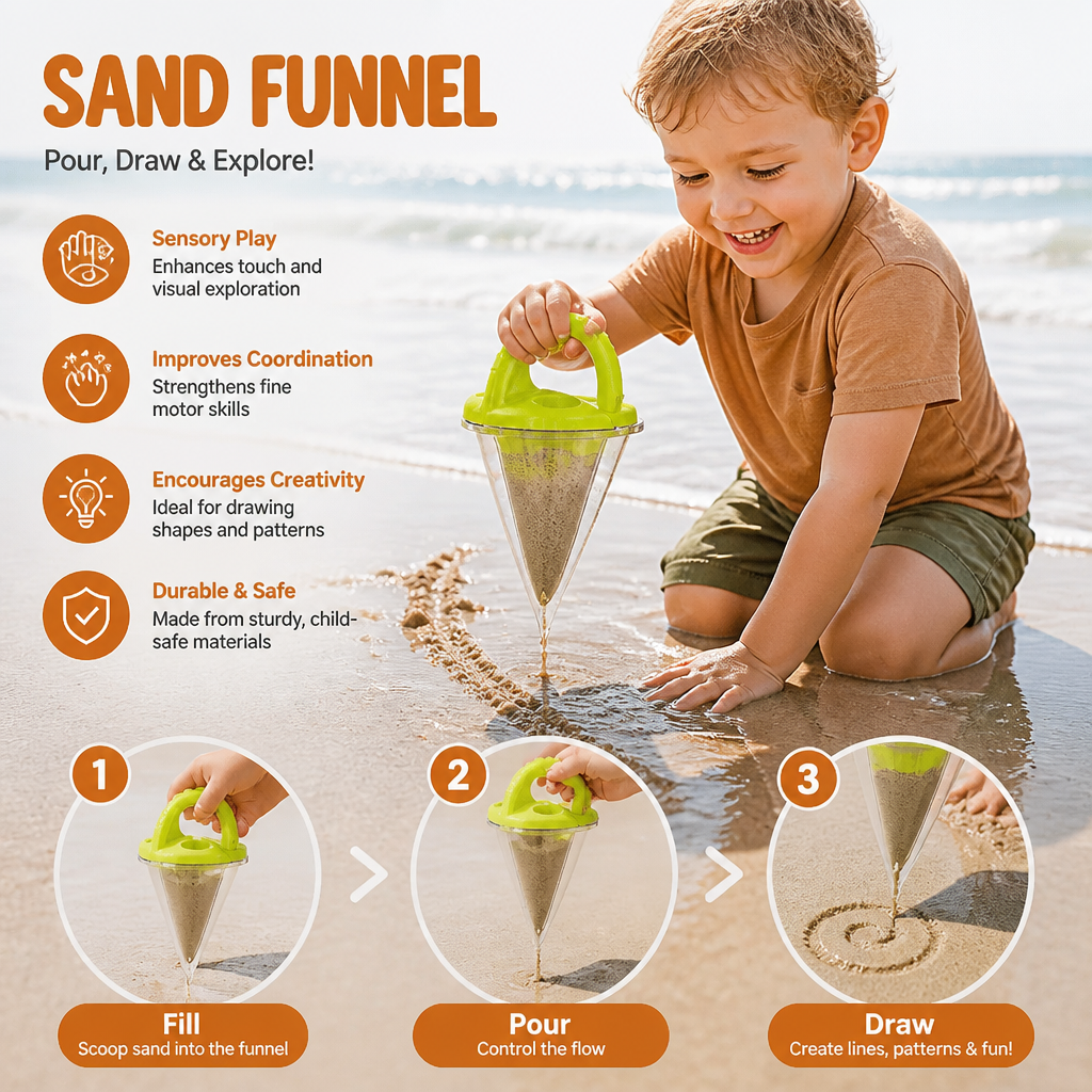 Kids Sand Funnel Toy for Beach Drawing and Pouring Play
