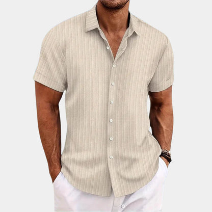 Linen Cotton Blend Shirt with Open Stitch Closure and Regular Fit