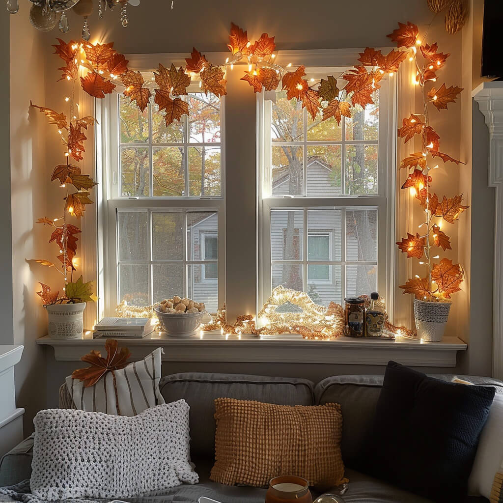 Indoor Fairy Light Garland with Woven Ornaments in Fall Maple, Red Berry, Lemon, Lavender and Cool Maple Styles