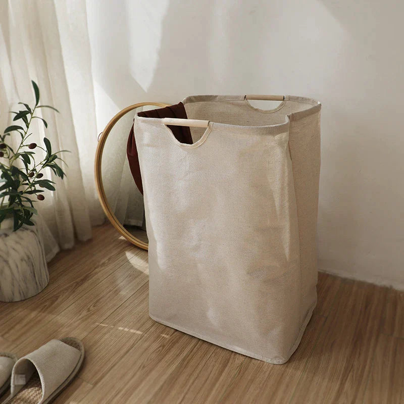 Large Collapsible Cotton Linen Storage Basket with Reinforced Handles