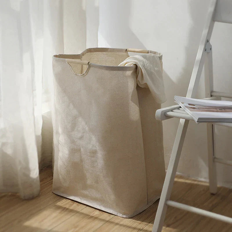 Large Collapsible Cotton Linen Storage Basket with Reinforced Handles