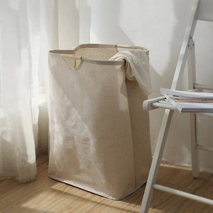 Large Collapsible Cotton Linen Storage Basket with Reinforced Handles