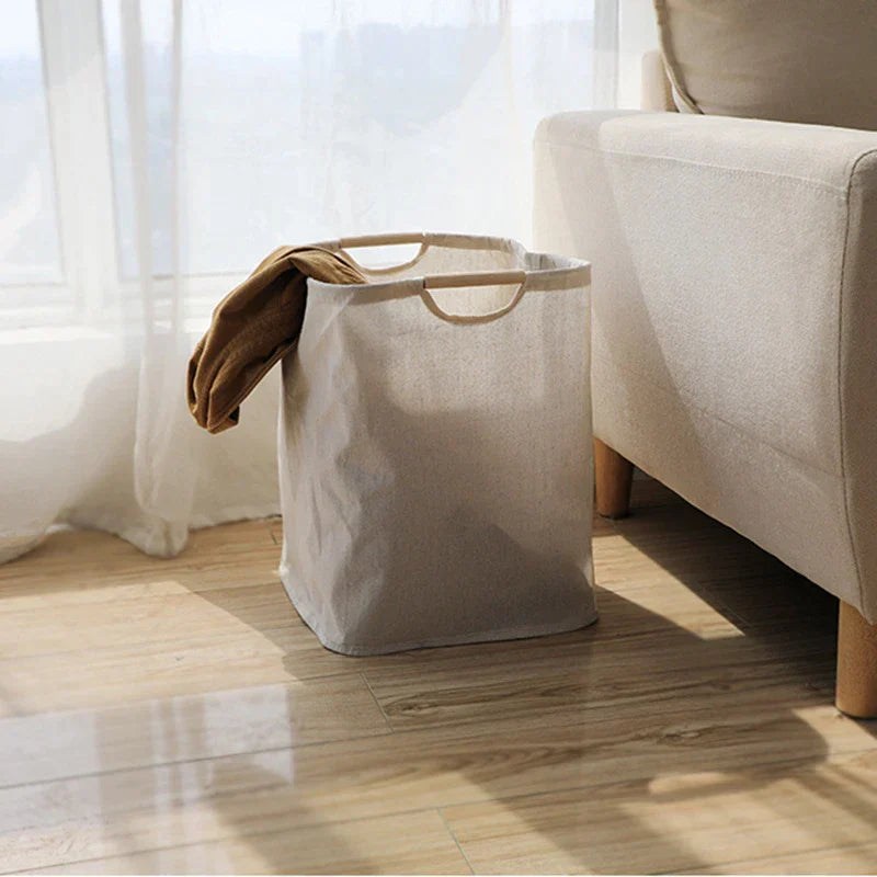 Large Collapsible Cotton Linen Storage Basket with Reinforced Handles
